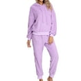 thumbnail image 2 of Defitshape Women's Sherpa Fleece Pajama Set Plain 2 Piece Hoodie Joggers Sweat Outfit Soft Sweatsuit Cozy Long Sleeve Shirt Pants Set Fall Spring Pjs Loungewear Lounge Set Purple Large, 2 of 5