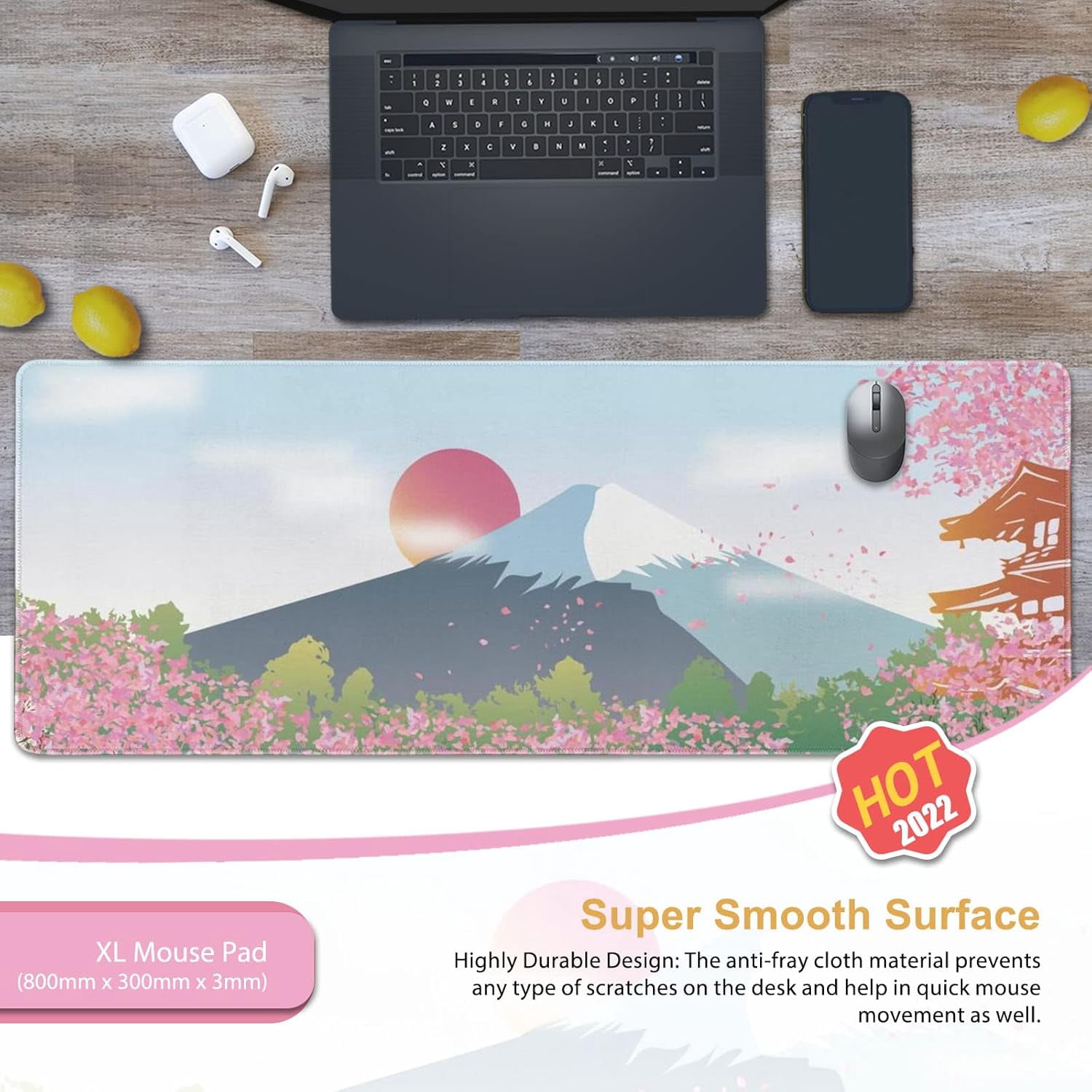 Large Gaming Mouse Pad, Anti-Slip Extended Mouse Pad,Waterproof Keyboard Pad, Mouse Mat Desk Pad for Gamer Office Home XL 31.5" x 11.8" Japanese Cherry Blossom