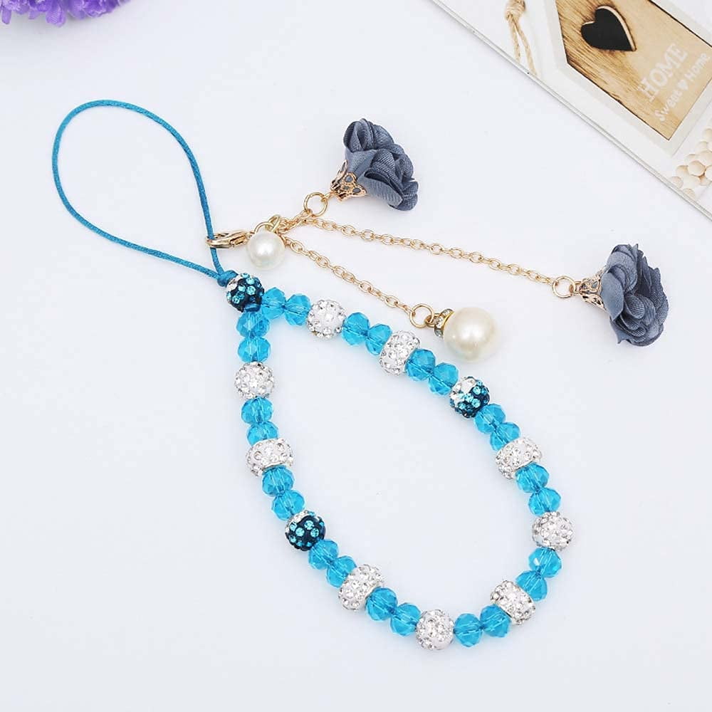 6 Pieces Cell Phone Straps Crystal Flower Pendant Mobile Phone Lanyard Beads Chain Anti-Lost and Non-Slip Mobile Phone Strap Charm for Keychain Camera U Disks Handbag Decoration Accessories 
