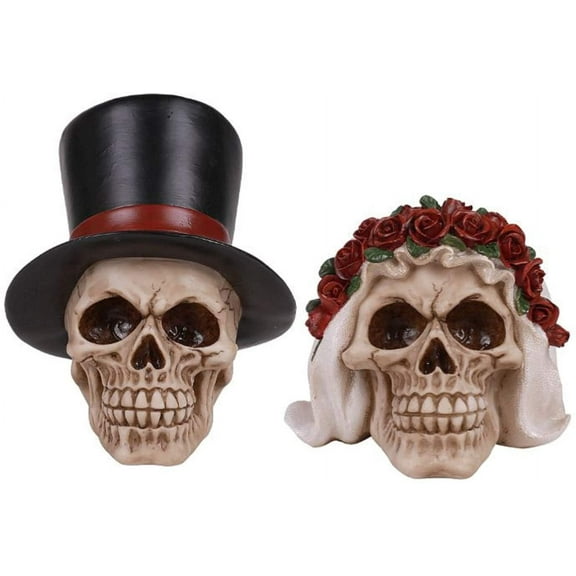 Calaveras De Boda Love Never Dies Wedding Bride and Groom Skulls Figurine Set