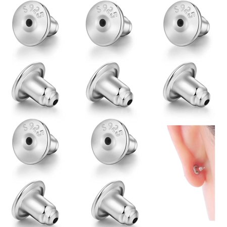 14K Gold Bullet Locking Earring Backs for Diamond Studs,925 Sterling Silver Hypoallergenic Replacements Backings for Pierced Earrings, Silver 5 Pairs 6mm