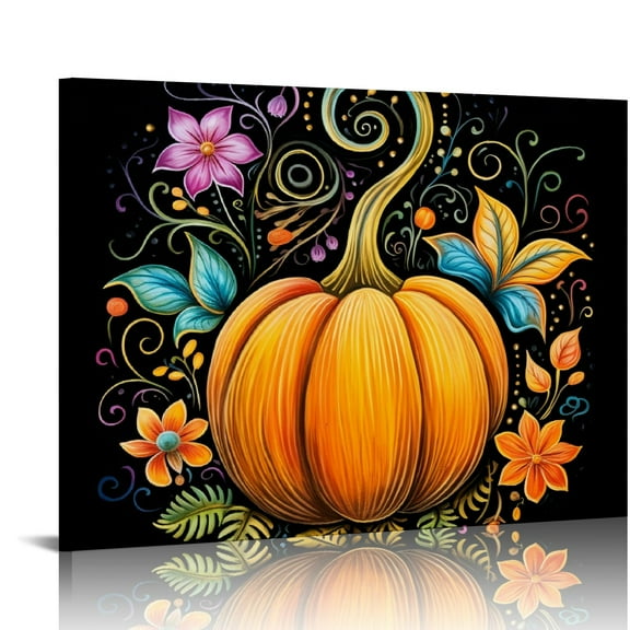 JRXY Autumn Decor Fall Wall Art Watercolor Pumpkin Quote Floral Leaves Painting Harvest Festive Home Decoration 20x16in
