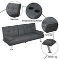 thumbnail image 2 of Modern Wood Convertible Futon Frame with Cupholders Linen Sofa Bed, 2 of 7