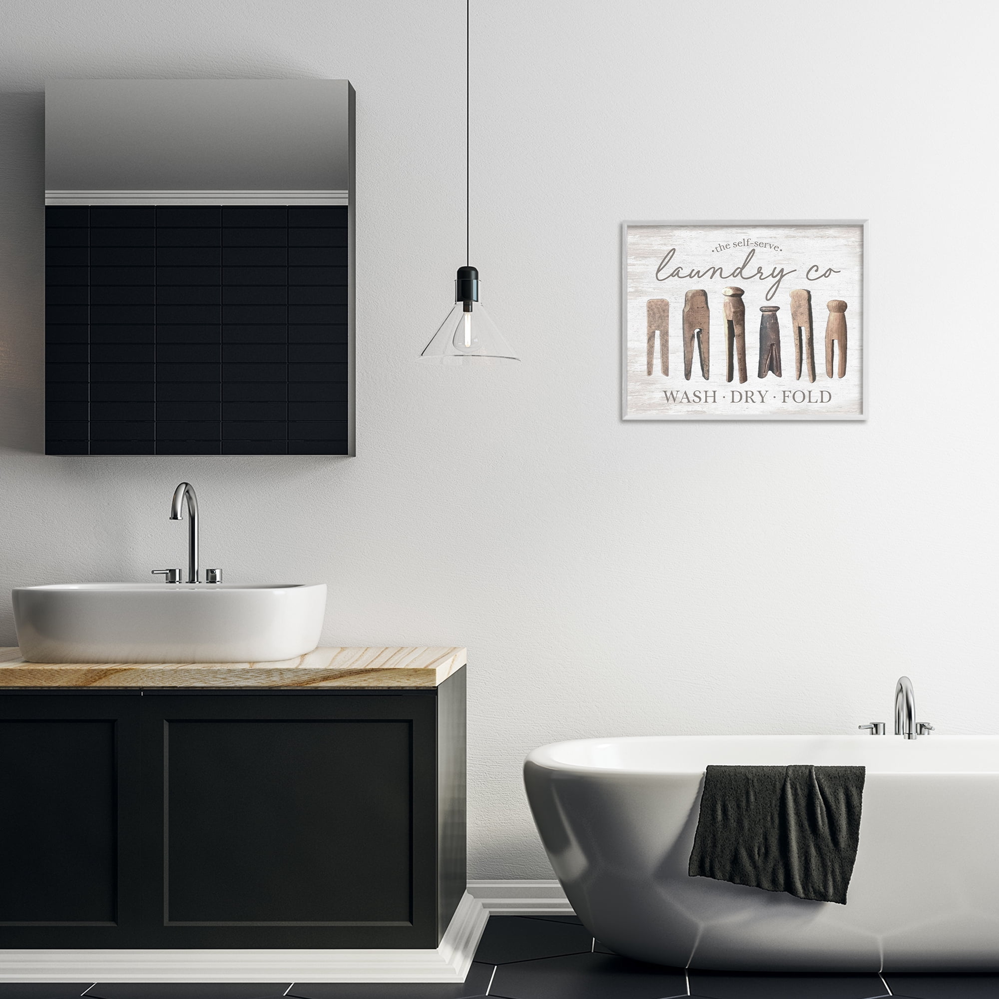 Stupell Industries Rustic Laundry Clothespins Typography Painting White Framed Art Print Wall Art, 20 x 16
