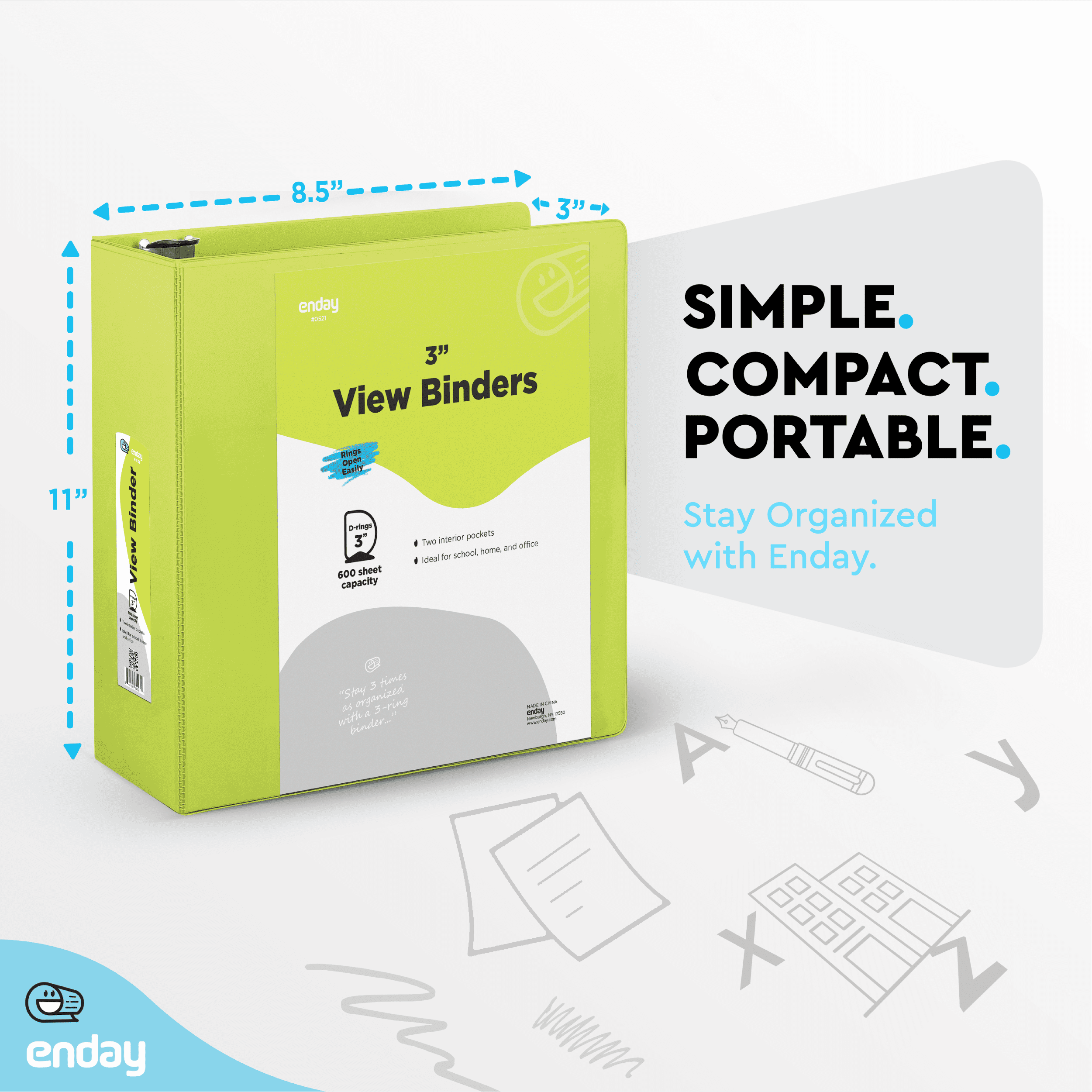 Enday 3 Inch Binder 3 Ring Binders with Pockets for Home, Office, School Supplies Organization, Multicolor 6 Pc