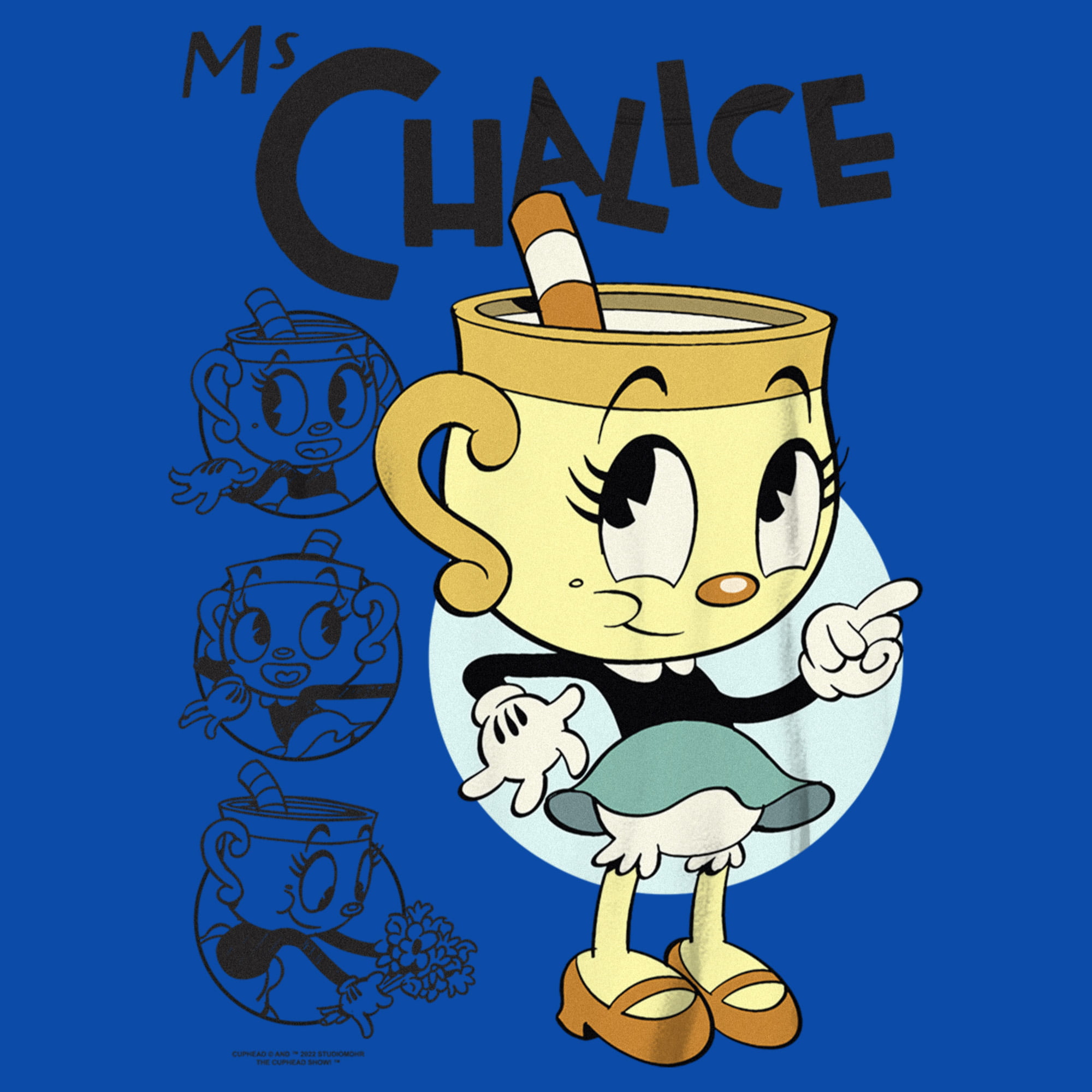 Girl's The Cuphead Show! Ms. Chalice Sketches Graphic Tee Tahiti Blue Large  