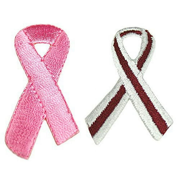Altotux Cancer Awareness Ribbon Self Adhesive Iron On Applique Sticker Patch (Burgundy & White)