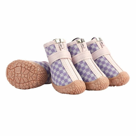 GASTROPOD 4Pcs Dog Shoes Waterproof Soft TPR Sole Dog Boots & Paw Protectors Reflective Strip Dog Boots for Winter 4.8x5.3cm Purple