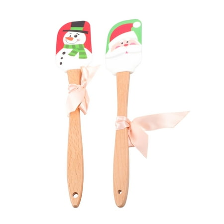 

2pcs Christmas Printed Wooden Handle Silicone Spatula Scraper Butter Cake Cream Stirrer Kitchen Baking Tool (Snowman+ Santa)