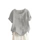 thumbnail image 1 of Camiseta top casual de mujer SCZ cuello redondo vintage de algodón y cáñamo manga corta gris M, 1 of 5