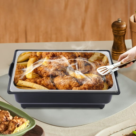 Miumaeov 110V 500W Electric Chafing Dish Buffet Set Commercial 9QT Chafing Buffet Servers with Adjustable Temperature 149-185℉ and Clear Roll-open Lid for Catering Buffets Parties