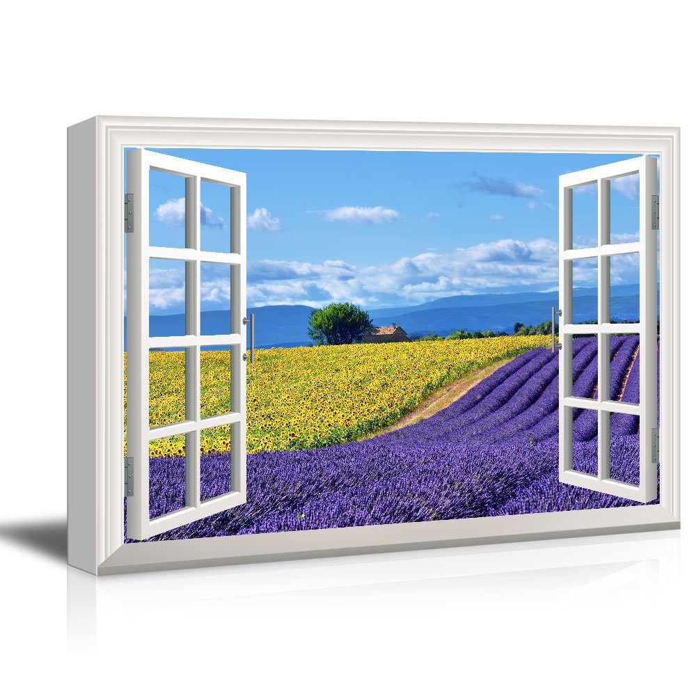 wall26 Window View Canvas Wall Art Open Field with Yellow Sunflowers