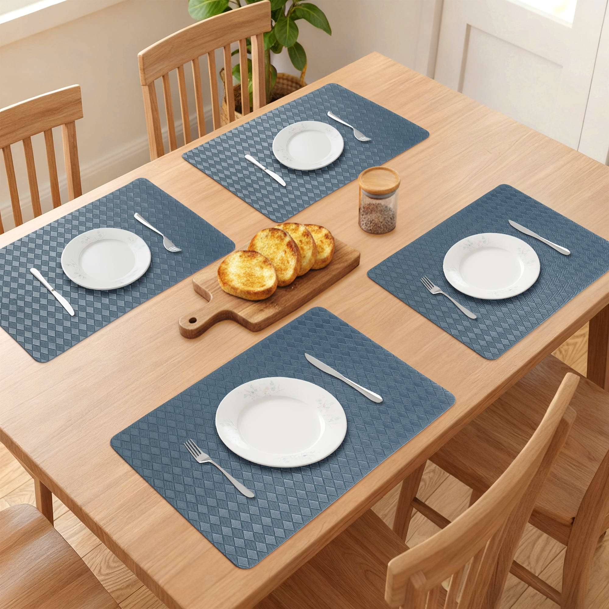 Unique Bargains Set of 6 Leather Placemats for Kitchen Dining Table Dark Blue
