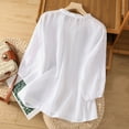 thumbnail image 4 of Alkepwun Embroidered Tops Women's Mexican Boho Peasant Casual Loose Tunics Button V Neck Short Sleeve Blouse Cotton Linen Shirts for Women, 4 of 7