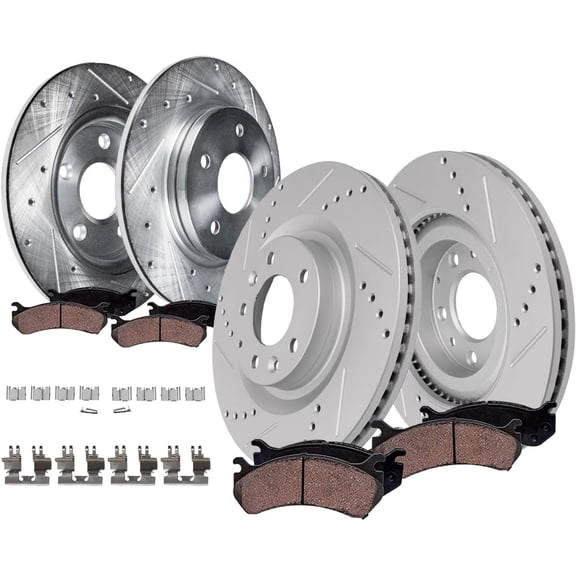 Detroit Axle - 8pc Brake Kit for 2016 2017 2018 2019 2020 2021 2022 Mazda CX-9, Drilled and Slotted Disc Brake Rotors Ceramic Brakes Pads Replacement: 12.60" inch Front and 12.80" inch Rear Rotor