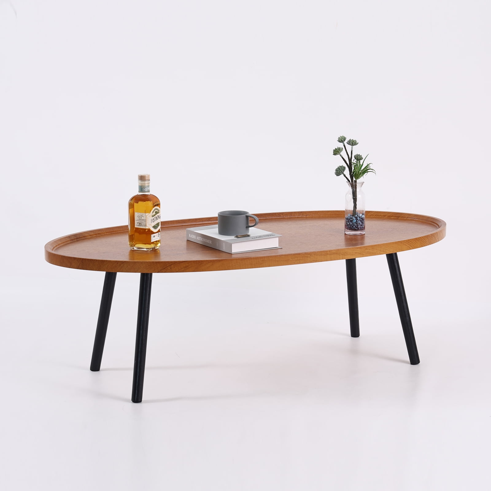 Oval Coffee Table Modern Minimalist Sofa Table for Living Room Home Office Walnut/Natural/White Available