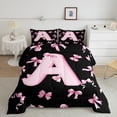 thumbnail image 2 of Feelyou Black Pink Letter Full Size Comforter Sets for Kids, Bowknot Monogrammed A Bedding Comforter Set, Princess Bow-tie Reversible Bedding Sets, Breathable Home Decor, 3pcs, 2 of 8