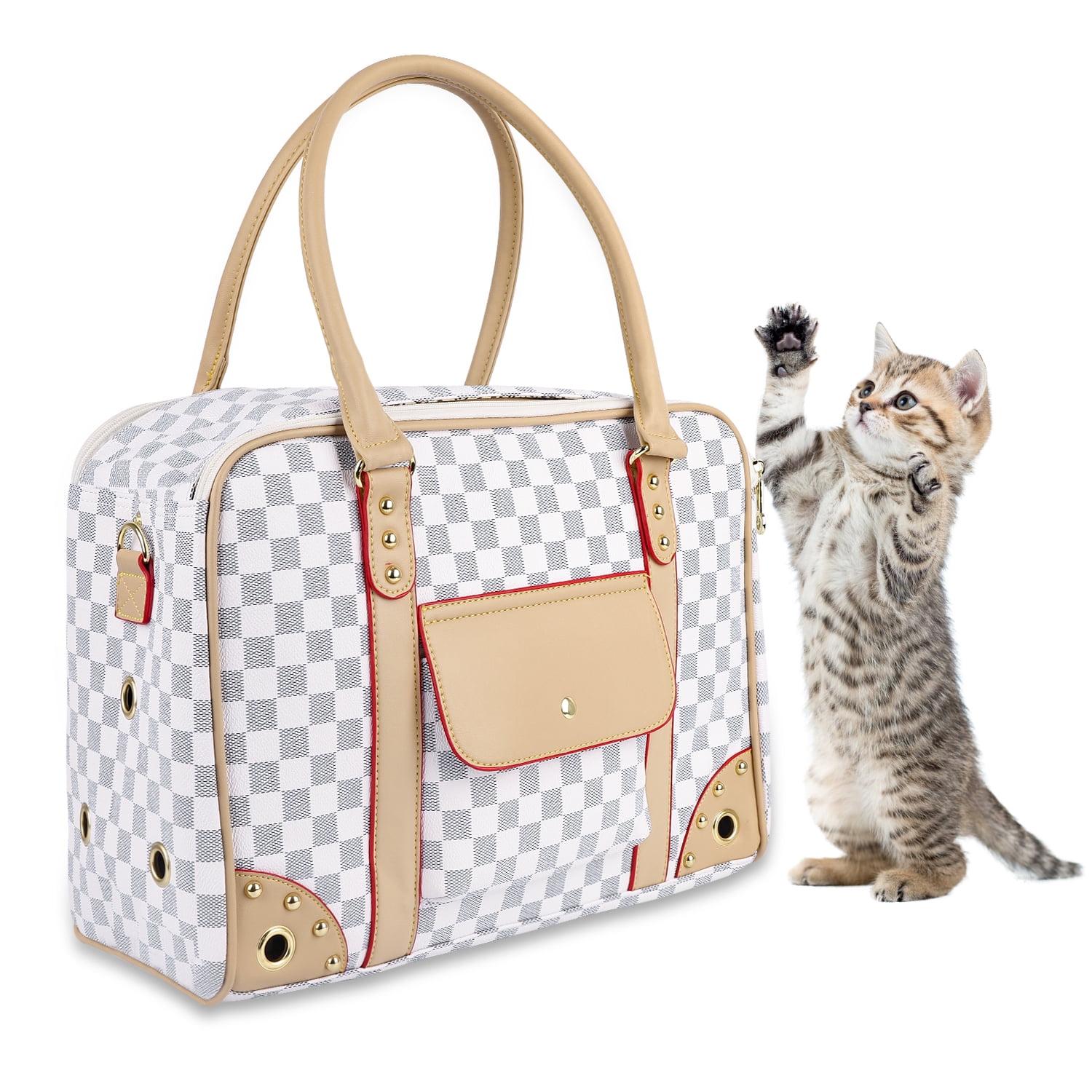 xuyidan Fashion Pet Carrier Dog Purse Foldable Dog Cat Handbag Leather Tote  Bag Soft-Sided Carriering for Puppy and Small Dogs Portable Travel  Airline-Approved, (White, L) 