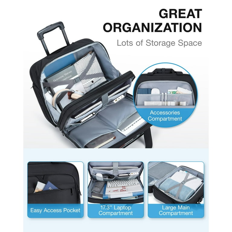 BAGSMART Stylish 17.3 Roller Laptop Bag Carry on Luggage with Rolling Wheels for Business Travel Men Women Black Walmart