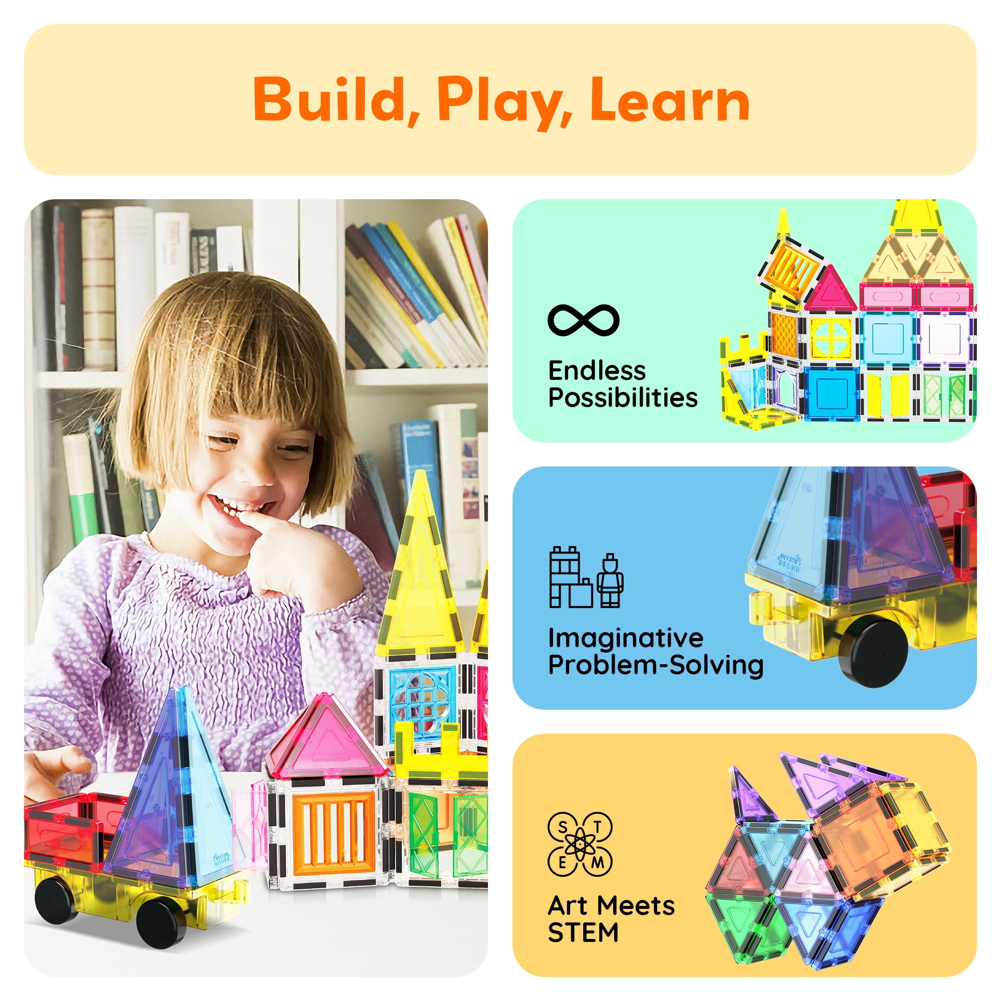 PicassoTiles Magnetic Tiles for Kids with Tote Bag – 101PCS STEM Construction Building Blocks Educational Toy Set