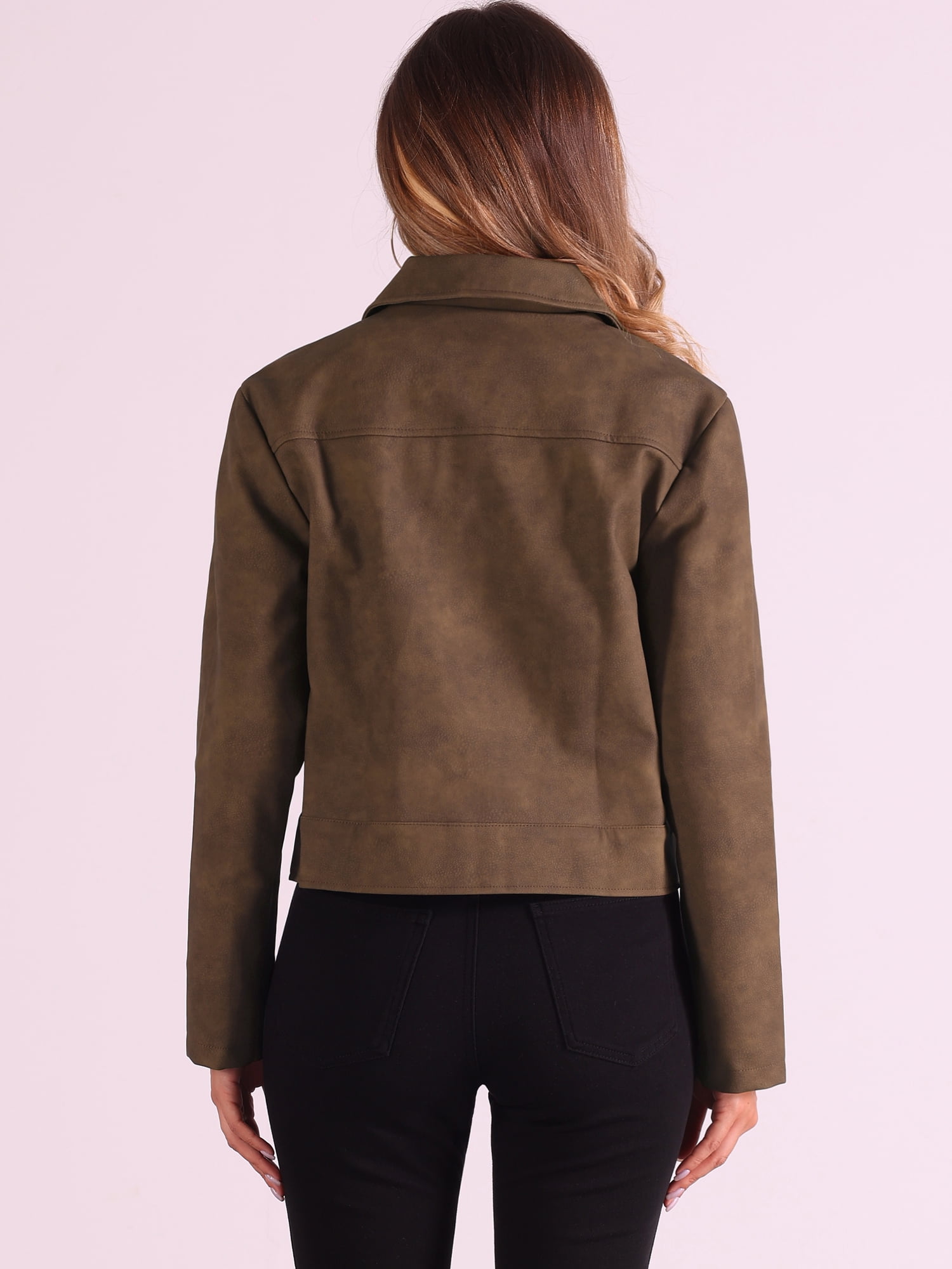 DARING DIVA Women's Faux Leather Jackets Zip Up Vintage Distressed Moto Biker Jacket M Brown