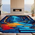 thumbnail image 2 of Design&I 4'x6' Washable Area Rug Flatweave Daily Traffic Ready Pixel Interlocking Block Maze Border Cliff Motif Volcano Landscape for Dorm Room, Living Apartment, 2 of 7