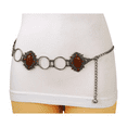 thumbnail image 3 of Women Antique Silver Metal Ethnic Belt Brown Flower Charm S M, 3 of 11