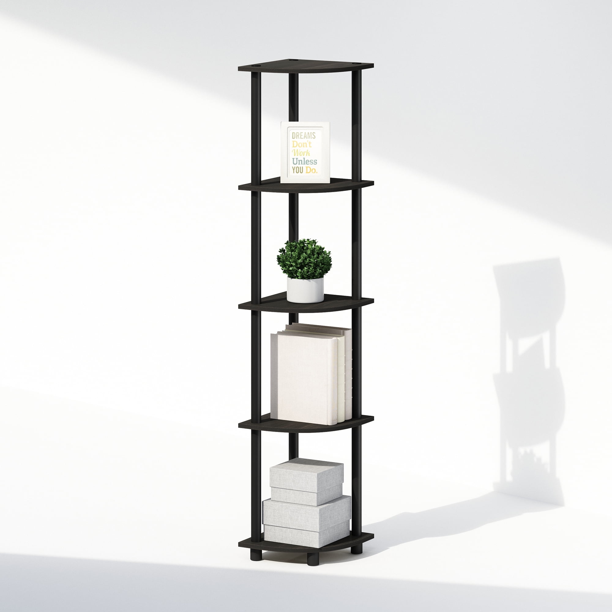 Furinno Turn-N-Tube 5 Tier Multipurpose Corner Display Rack Shelving Unit, Espresso/Black