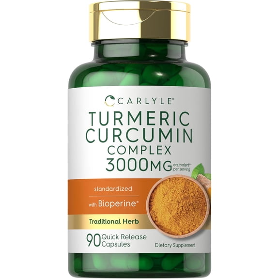 Turmeric Curcumin Complex with Bioperine | 3000mg | 90 Capsules for Men and Women | by Carlyle