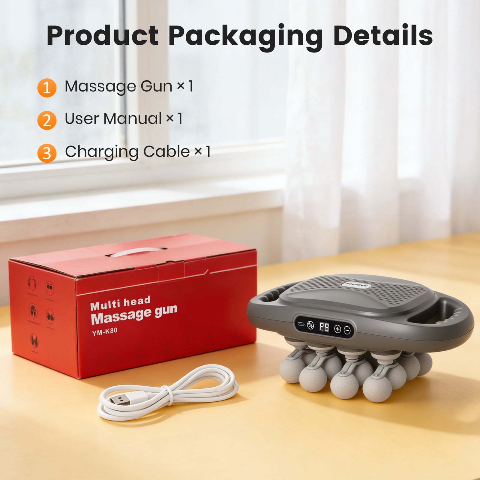 BAOKALER 16 Head Massage Gun Set, 2000mAh Electric Massage Tools, Electric Muscle Massager with with 9 Modes 9 Intensities for Deep Tissue, Back, Shoulders, Legs, Gray