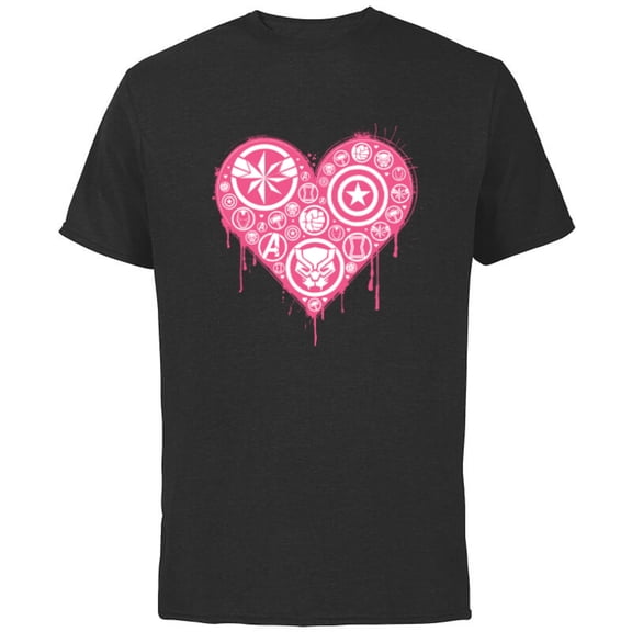Marvel Hero Icons Valentine's Day Heart - Short Sleeve Cotton T-Shirt for Adults - Customized-Black