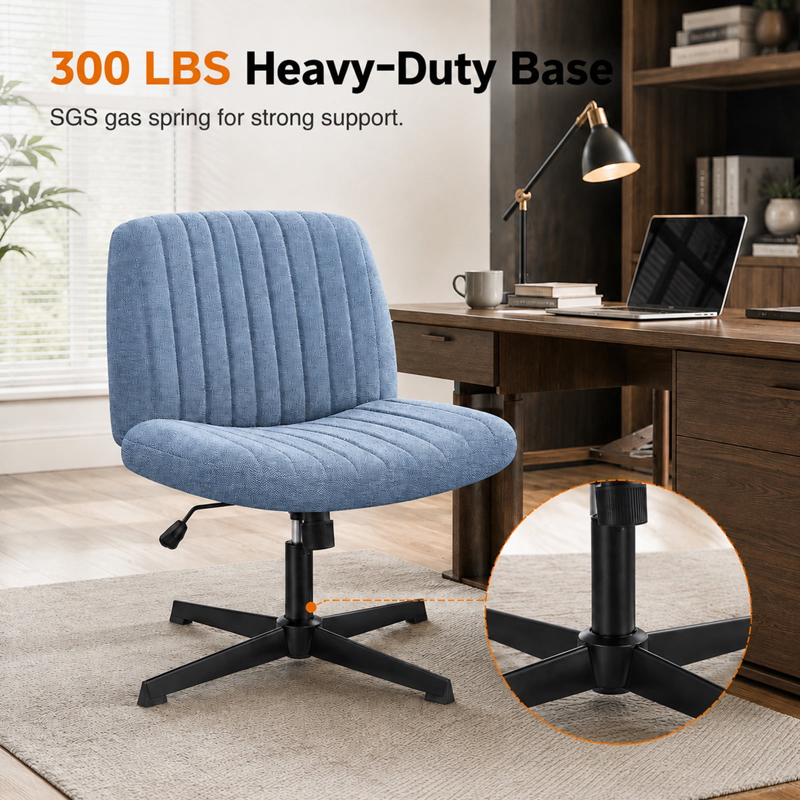 Alvantor Criss Cross Office Chair, No Wheels Armless Swivel, Wide Seat Criss Cross Chair for Home Office & Reading Room
