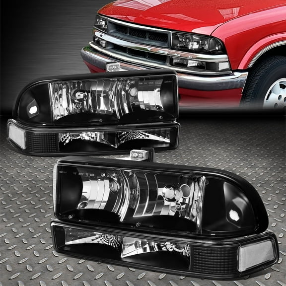 NUVISION for 98-04 Chevy S10 Pickup Blazer Black/Clear Corner Headlight Bumper Head Lamp