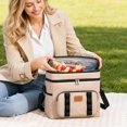 thumbnail image 4 of Picnic Bag | Heavy Duty Soft Cooler with Dual Compartment | Insulated Lunch Bag for Outdoor Trips | Great Gift for Camping Hiking | Khaki Canvas Bag, 4 of 4