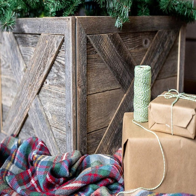 Tree collar christmas box diy wooden skirt BarnwoodUSA Deluxe Wooden Tree Box Collar Natural Weathered Gray Farmhouse Tree Box Christmas