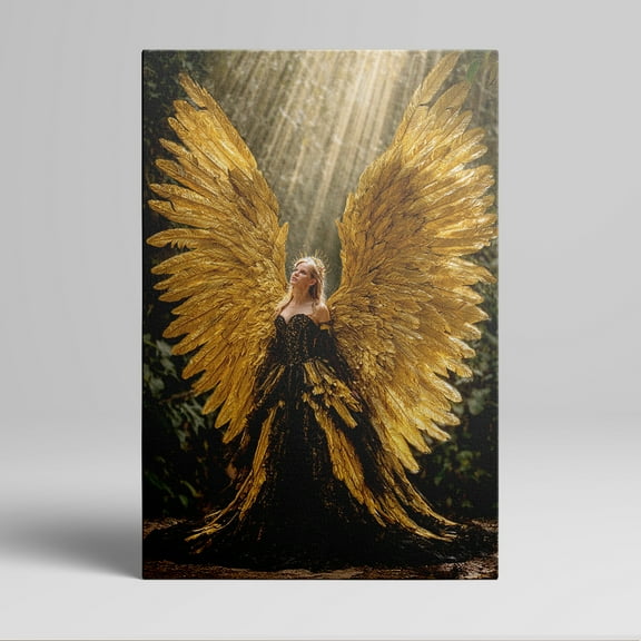 1pc Golden - Winged Angel in Enchanted Forest Framed Decor room hanging Wall Picture Decor for Home Gifts, living room, bathroom, bedroom, kitchen wall art decor canvas wall art