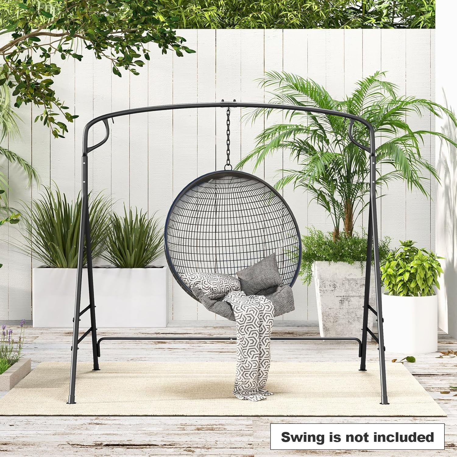 2 In 1 Upgraded Metal Outdoor Porch Swing Stand, Heavy Duty Hanging Swing Frame, Black