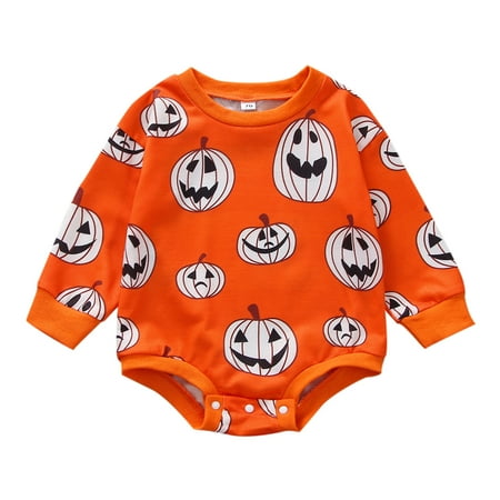 

Calsunbaby Kids Baby Girls Boys Romper Halloween Pumpkin Print Long Sleeve Bodysuit One piece Clothes Sweatshirt 0-3 Months