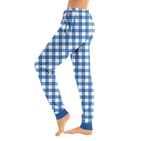 Fabrcox S-3xl Joggers Plaid Pj Bottoms for Women Drawstring Elastic Waist Basic Pajama Pants with Pockets Casual Trendy Cozy Sleepwear Bottoms Blue S