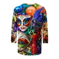 thumbnail image 4 of DDAPJ pyju Femmes Hauts Mardi Gras 2025, Chemises Manches 3/4 Masque de Carnaval Graphique Style Décontracté Mode T-shirts Col Rond Blouses Amples Offres Limitées d'Aujourd'hui Multicolore G, 4 of 5