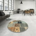 thumbnail image 3 of Ahgly Company Indoor Round Contemporary Brown Patchwork Area Rugs, 4' Round, 3 of 6