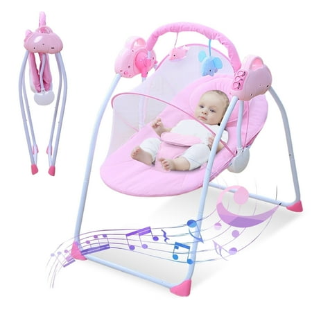 SLLINGLUO Folding Baby Swing Bluetooth Infant Swing with Music and Toys Baby Swing with 5-Point Harness Pink
