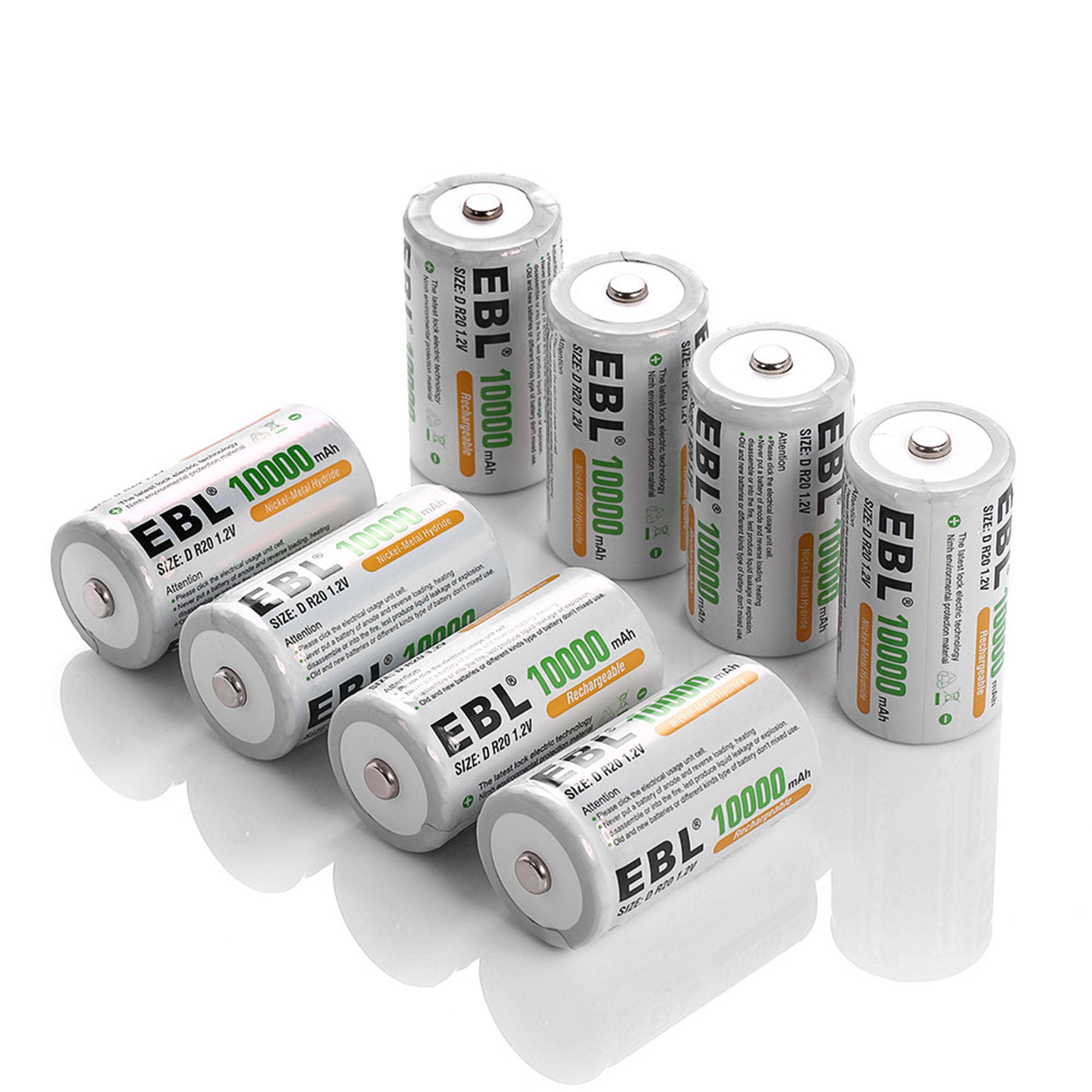 EBL Pack of 8 10000mAh Ni-MH D Cells Rechargeable Batteries, Battery Case  Inc