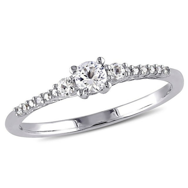 1/3 Carat (ctw) Lab-Created White Sapphire Ring with Diamonds in Sterling Silver