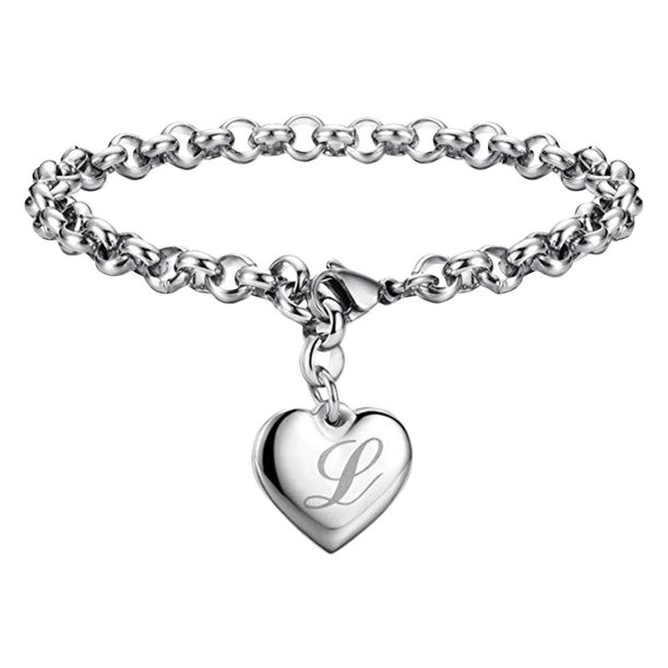 Pulseras con iniciales para adolescentes Pulseras con corazón de acero inoxidable para mujeres 26 letras Alfabeto Pulsera Regalos de joyería para niñas adolescentes