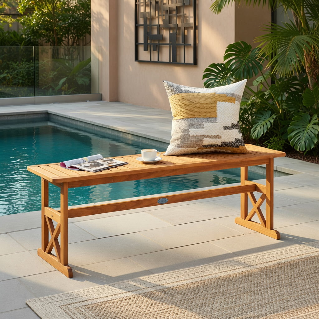 Hommoo 51" Acacia Wood Outdoor Bench Set of 2, Sturdy Slatted Patio Bench for Garden, Porch & Backyard, Natural
