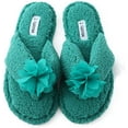 thumbnail image 3 of Cute Plush Cozy Sherpa Shearling Thong Slide Womens Flip Flops Flower Slippers (US 5-6, Green), 3 of 6