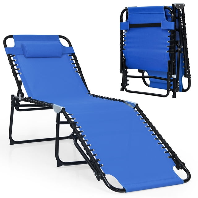 Tumbona Plegable Costway Playa portátil Reclinable 4 posiciones azul 189 x 59 x 40 cm