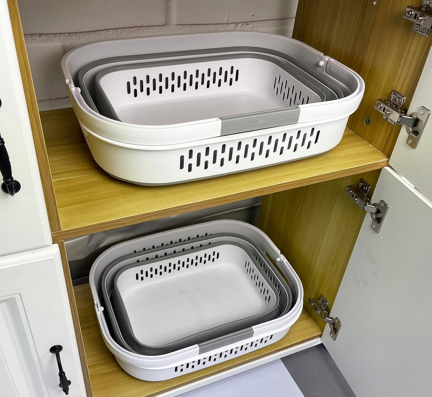 CHTER 40L (10.5 Gallon) Collapsible Plastic Laundry Basket with Handles - Foldable Pop Up Storage Container/Organizer - Portable Laundry Hamper - Space Saving (2, White/Grey)