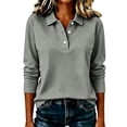 thumbnail image 5 of Josdec Long Sleeve Tops for Women Collared Partial Button Solid‑Color Loose Fit Shirts for Golf Sports Office Holiday S‑2XL, 5 of 9